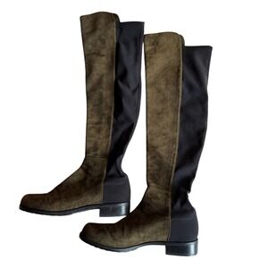 Stuart Weitzman 5050 Suede Boots Stretch, Over the Knee, Olive Black Size 7, EUC